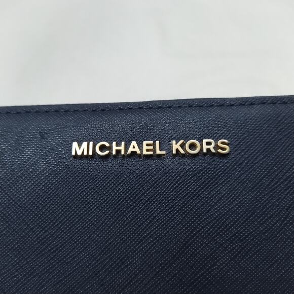 Michael Kors Blue Leather Zip Around Credit Card ID Window Wallet - Picture 4 of 16